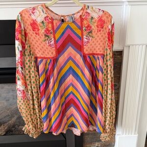 Multicolor Chevron & Floral Long-Sleeve Blouse